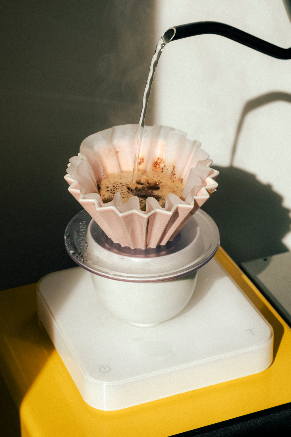 Nahaufnahme Filterkaffee beim Brühen